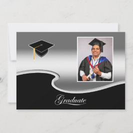 Elegant Silver and Black Grad Party invitation Meddelande