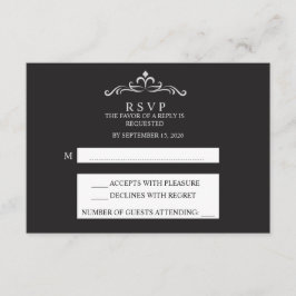 Elegant Silver and Black Horizontal Wedding RSVP OSA Kort