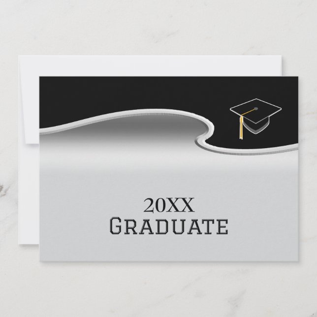 Elegant Silver and Black with Photo Graduation Meddelande (Framsida)