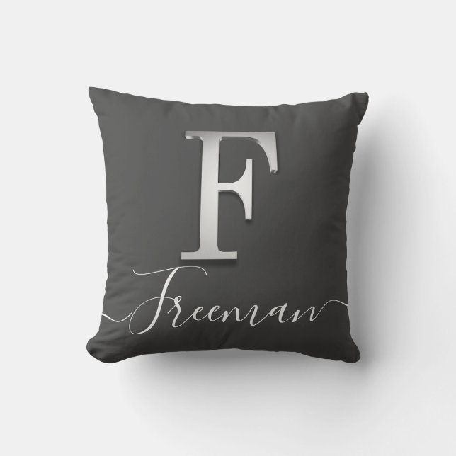 Elegant Silver Anpassningsbar Monogram F Namn Deko Kudde (Framsida)