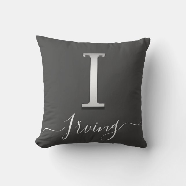 Elegant Silver Anpassningsbar Monogram I Namn Deko Kudde (Framsida)