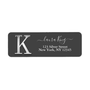 Elegant Silver Anpassningsbar Monogram K Namn Returadress Etikett