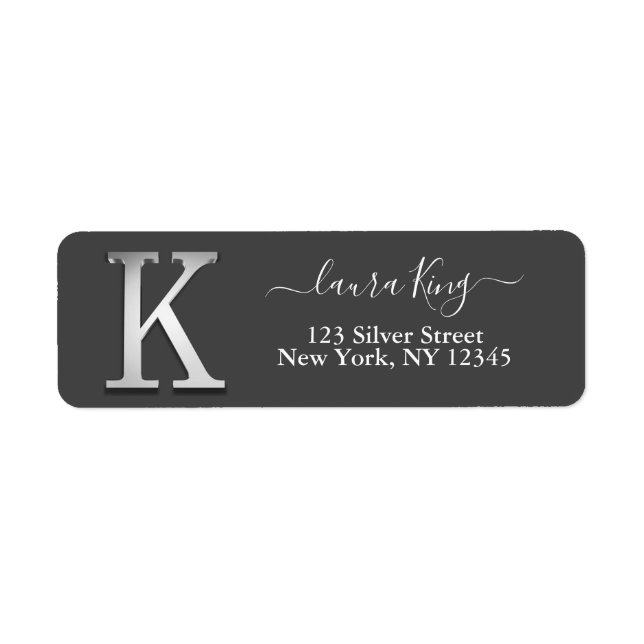 Elegant Silver Anpassningsbar Monogram K Namn Returadress Etikett (Framsidan)