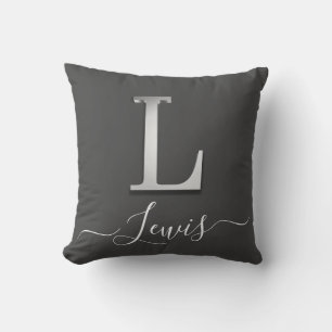 Elegant Silver Anpassningsbar Monogram L Namn Deko Kudde
