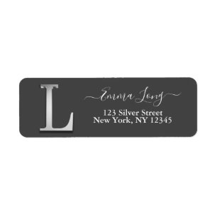 Elegant Silver Anpassningsbar Monogram L Namn Returadress Etikett