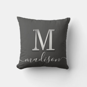 Elegant Silver Anpassningsbar Monogram M Namn Kudde