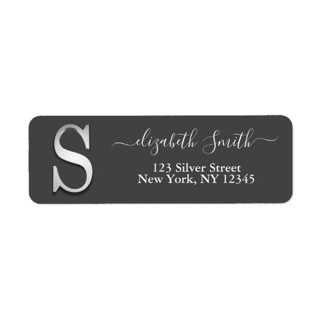 Elegant Silver Anpassningsbar Monogram S Namn Returadress Etikett (Framsidan)