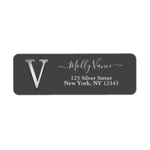 Elegant Silver Anpassningsbar Monogram V Namn-etik Returadress Etikett