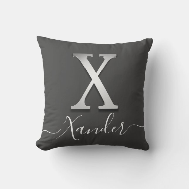 Elegant Silver Anpassningsbar Monogram X Namn Deko Kudde (Framsida)