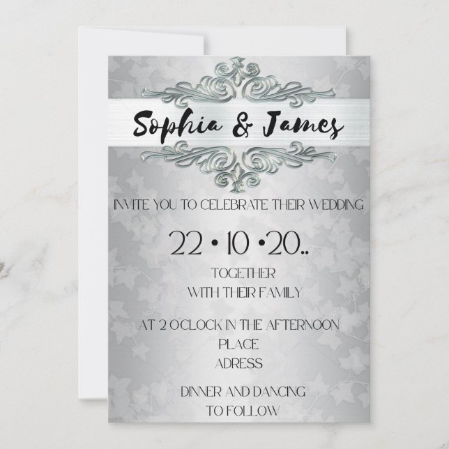 Elegant Silver Baroque Wedding Invitation – Custom Inbjudningar (Framsida)