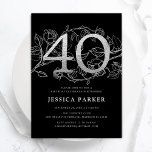 Elegant Silver Black 40:e födelsedagen Inbjudningar<br><div class="desc">Elegant silver svarta 40-årsfestinbjudan. Anpassadets moderna femininindesign med ro botaniska accenter och faux glitter silver. Enkel perfekt för inbjudan-kort i blommigt för en snyggt kvinnlig dag firande. Anpassa med dina egna detaljer. Skrivna Zazzle-inbjudningar eller digital utskrivbar mall för omedelbar nedladdning.</div>
