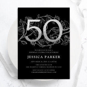 Elegant Silver Black 50:e födelsedagen Inbjudningar