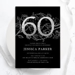 Elegant Silver Black 60:e födelsedagen Inbjudningar<br><div class="desc">Elegant silver svart 60 födelsedagsfest inbjudan. Anpassadets moderna femininindesign med ro botaniska accenter och faux glitter silver. Enkel perfekt för inbjudan-kort i blommigt för en snyggt kvinnlig dag firande. Anpassa med dina egna detaljer. Skrivna Zazzle-inbjudningar eller digital utskrivbar mall för omedelbar nedladdning.</div>