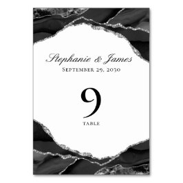 Elegant Silver Black Agate Bröllop Bordsnummer
