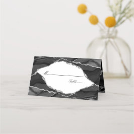 Elegant Silver Black Agate Bröllop Placeringskort
