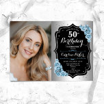 Elegant Silver Black Blue Photo 50:e födelsedagen Inbjudningar<br><div class="desc">Femininininbjudan till elegantens blommigt på 50 år med ditt foto. Glam-design med faux silver. Har lätt dammigt blått ro, skript och konetti. Perfekt för en snyggt vuxen under firande party. Anpassa med dina egna detaljer. Kan anpassas för vilken ålder som helst! Skrivna Zazzle-inbjudningar eller digital utskrivbar mall för omedelbar nedladdning....</div>