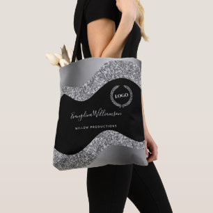 Elegant Silver Black Glam Logotyp Tygkasse