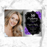Elegant Silver Black Lila Photo 50:e födelsedagen Inbjudningar<br><div class="desc">Femininininbjudan till elegantens blommigt på 50 år med ditt foto. Glam-design med faux silver. Har lila ro,  skriptteckensnitt och kontur. Perfekt för en snyggt vuxen under firande party. Anpassa med dina egna detaljer. Kan anpassas för vilken ålder som helst! Skrivna Zazzle-inbjudningar eller digital utskrivbar mall för omedelbar nedladdning.</div>