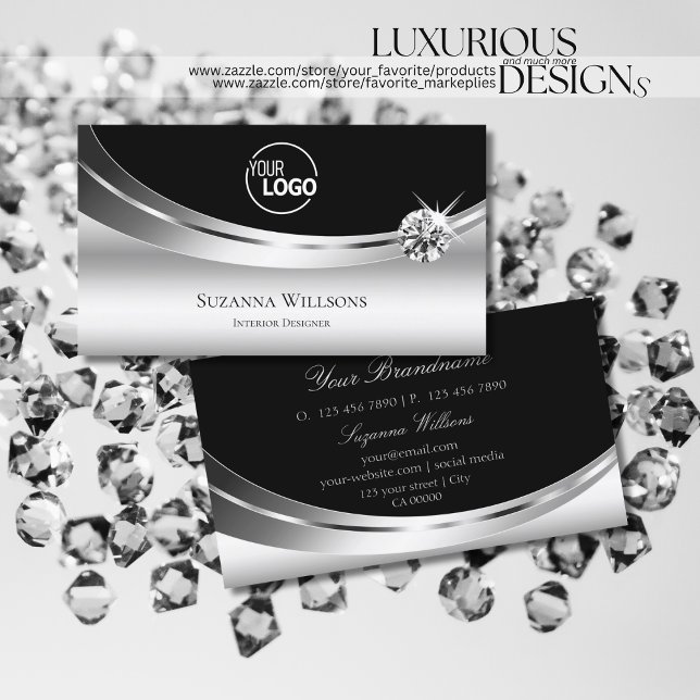 Elegant Silver Black med Logotyp och Gnistra Diamo Visitkort (Skapare uppladdad)