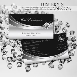 Elegant Silver Black med Logotyp Pärlande Diamond Visitkort