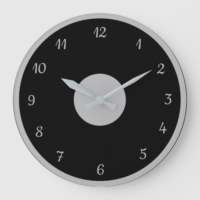 Elegant Silver Black Modern Decorative Stor Klocka (Framsida)