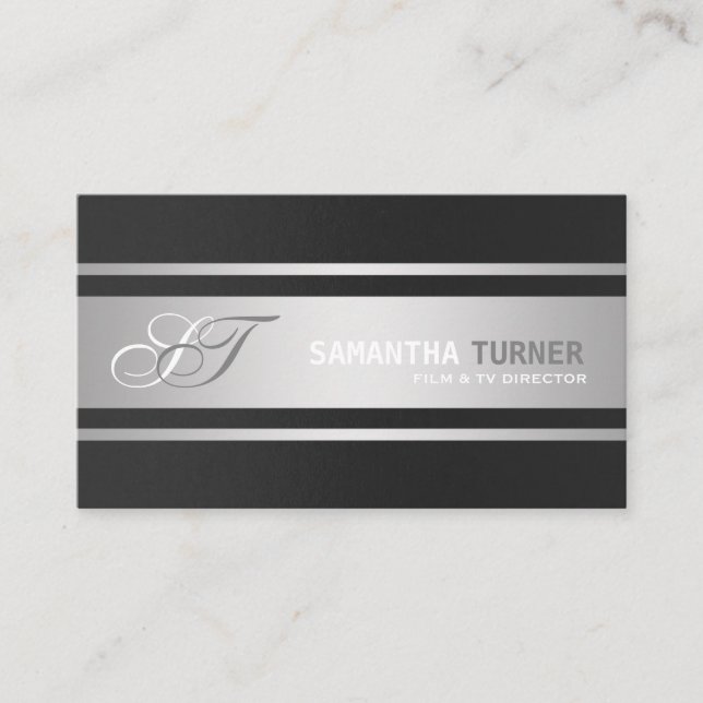 Elegant Silver Black Professionell Anpassningsbar  Visitkort (Framsida)