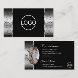 Elegant Silver Black Squiggled Jewels Logotyp & Ph Visitkort