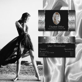 Elegant Silver Black Squiggled Jewels med foto Visitkort