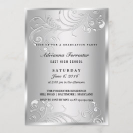 Elegant Silver, blommande Studentfest Inbjudningar