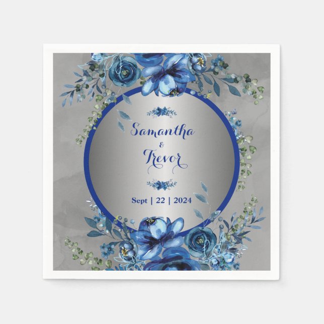 Elegant Silver Blommar Bröllop Pappersservett (Framsidan)