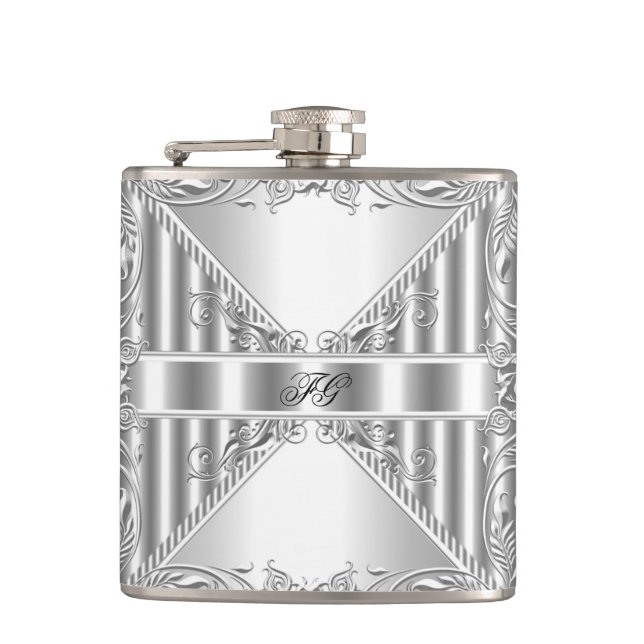 Elegant silver blommig metall look monogramnamn fickplunta (Framsidan)