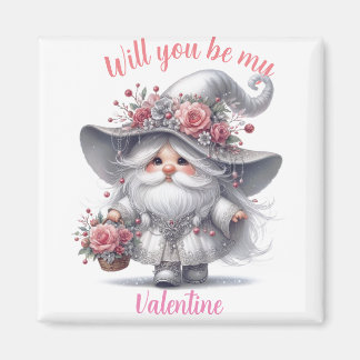 Elegant silver blommigt basket, söt valentingnom magnet