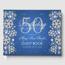 Elegant Silver Blue 50:e födelsedag Vinter Glitter Gästböcker