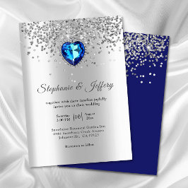 Elegant Silver Blue Heart Diamond Glitter Bröllop Inbjudningar