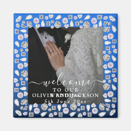 Elegant Silver Blue Heart Diamond Glitter Bröllop Magnet
