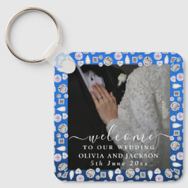 Elegant Silver Blue Heart Diamond Glitter Bröllop Nyckelring