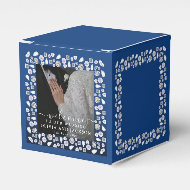 Elegant Silver Blue Heart Diamond Glitter Bröllop Presentaskar (Framsidan Sidan)