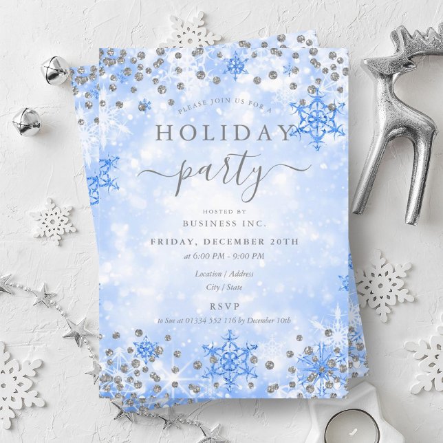 Elegant Silver Blue Julafton Winter Company Helgda Inbjudningar (Elegant Silver Blue Xmas Winter Company Holiday Invitation)