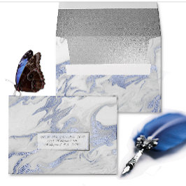 Elegant Silver Blue och White Marble