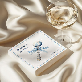 Elegant Silver Blue Rattle Bow Baby Shower Pappersservett