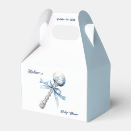 Elegant Silver Blue Rattle Bow Baby Shower Presentaskar