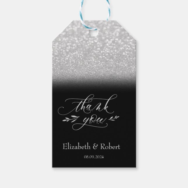 Elegant Silver bokeh Black Tack-kort Presentetikett (Framsidan)