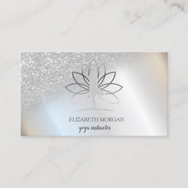 Elegant Silver Bokeh Women Silhouette Lotus Visitkort (Framsida)