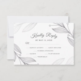 Elegant Silver Botanical Bröllop Middagsval OSA Kort