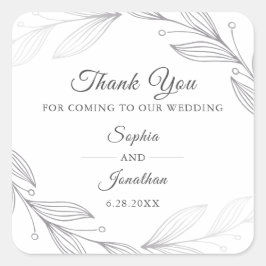 Elegant Silver Botaniska Löven Bröllop Tack Fyrkantigt Klistermärke