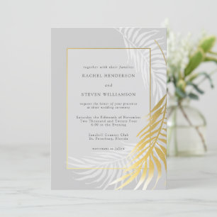 Elegant Silver Bröllop Guld Tropical Greenery Inbjudningar