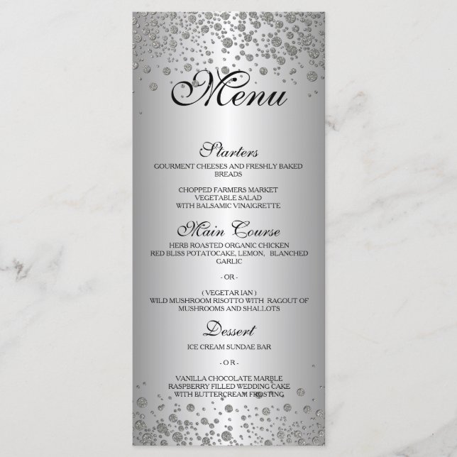 Elegant silver Bröllop Menu Meny (Framsida)