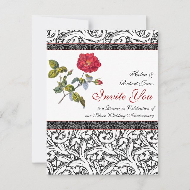 Elegant silver bröllopsjubileumsinbjudan inbjudningar (Framsida)