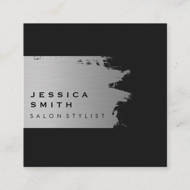 Elegant Silver Brushed Fyrkantigt Visitkort (Framsida)