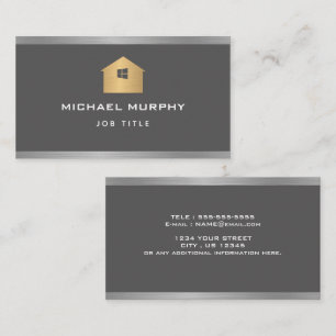 Elegant Silver Brushed Metall Home Logotyp Visitkort